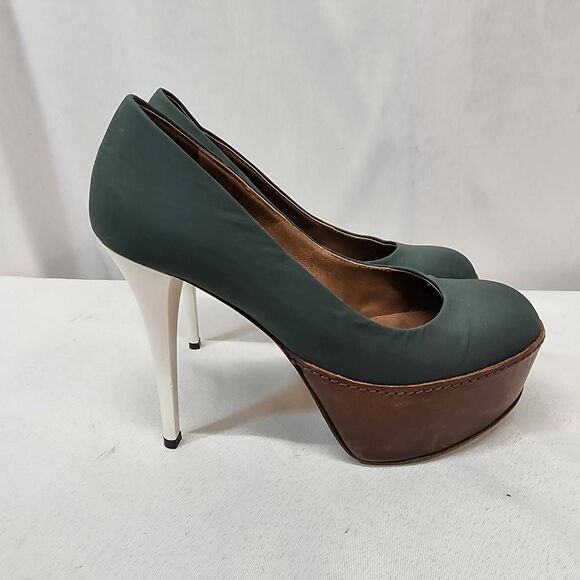 Marni Women's EU 35.5 US 5 Green Satin Wooden Platform High Heels - Picture 1 of 9